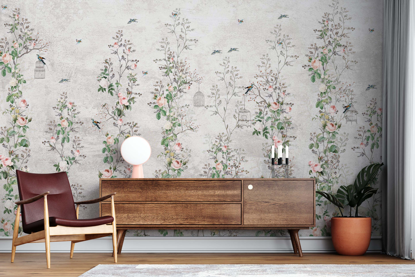 Europrint Plants, Birds and Cages Whiteish