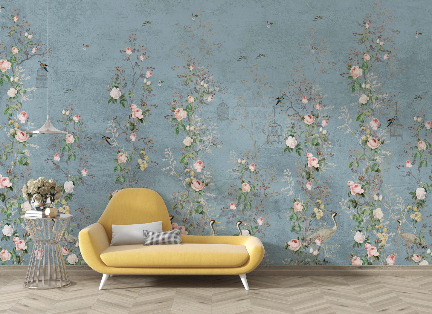 Europrint Plants, Birds and Cages Blueish