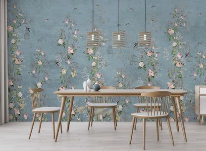 Europrint Plants, Birds and Cages Blueish
