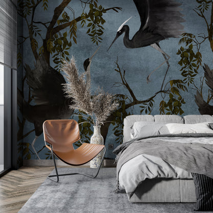 Europrint Garzas y Arboles Fondo Plumbago