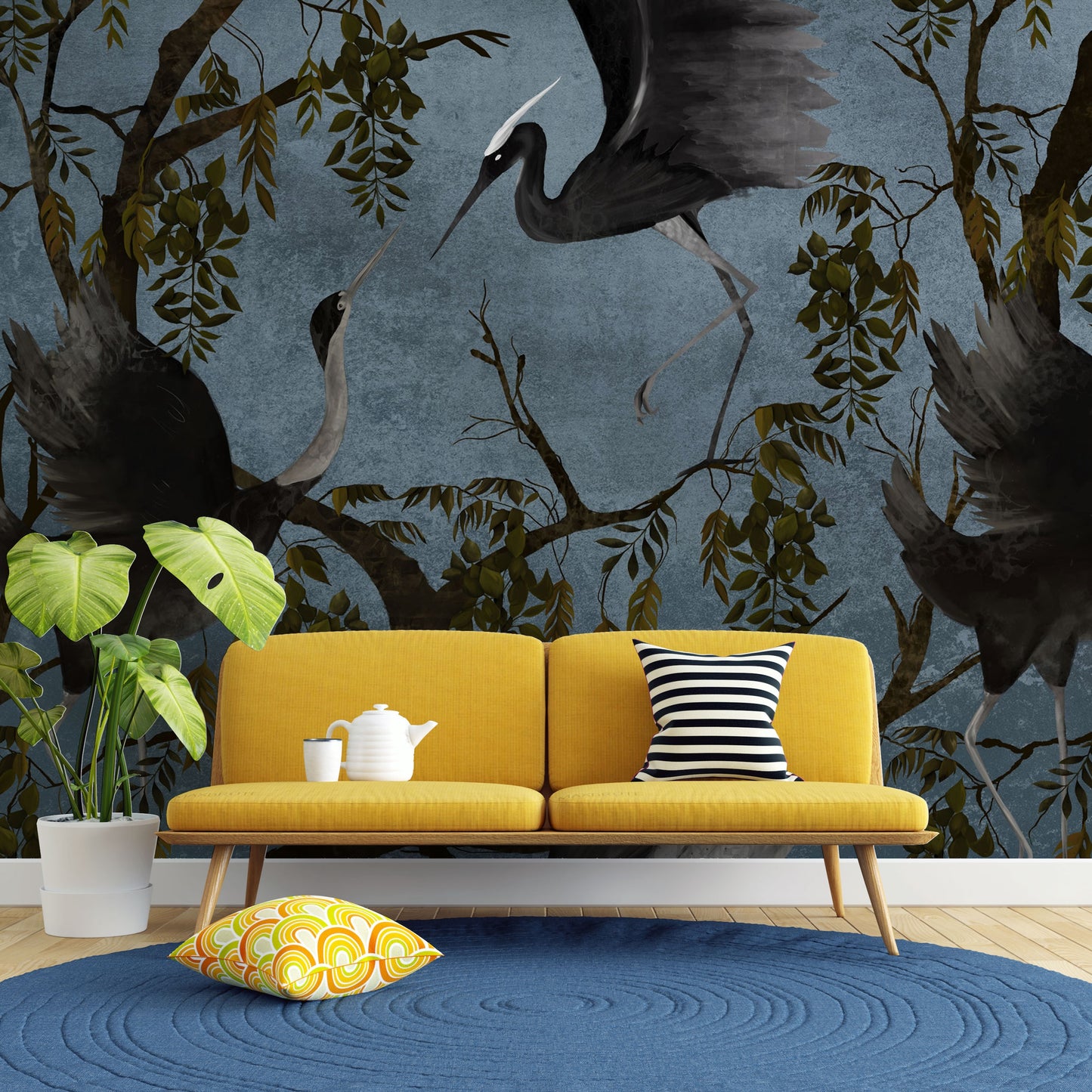 Europrint Garzas y Arboles Fondo Plumbago