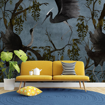 Europrint Garzas y Arboles Fondo Plumbago