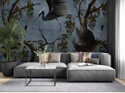 Europrint Garzas y Arboles Fondo Plumbago