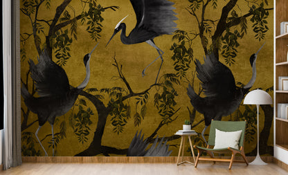 Europrint Garzas y Arboles Fondo Mostaza