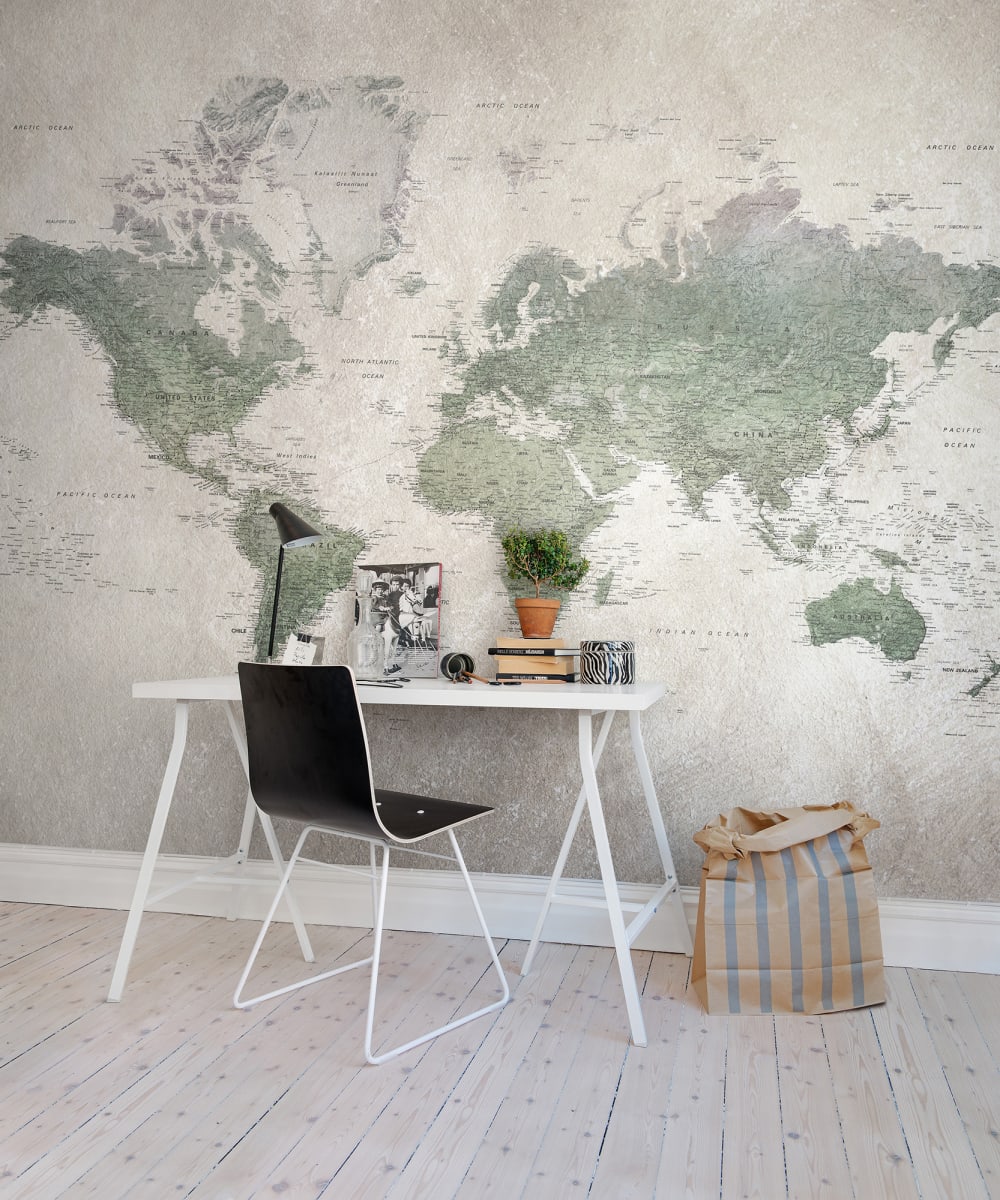 Mapa Mundi Verde Vintage