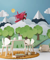 Paper-Cut Style Bi-Plane & Mountains