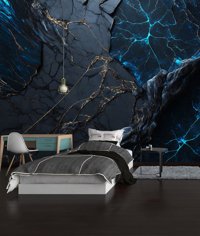 Black Marble Neon Sparks Gamer Wall
