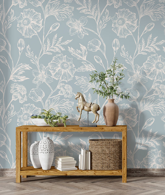 Patrón Floral Plumbago/Crema