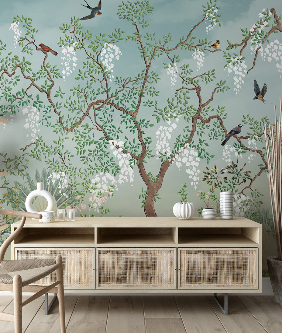 Artistic Oriental Tree with Birds