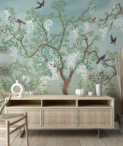 Artistic Oriental Tree with Birds
