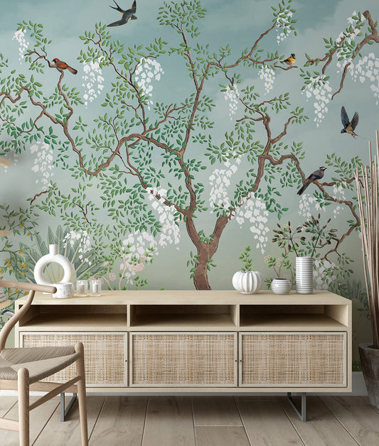 Artistic Oriental Tree with Birds