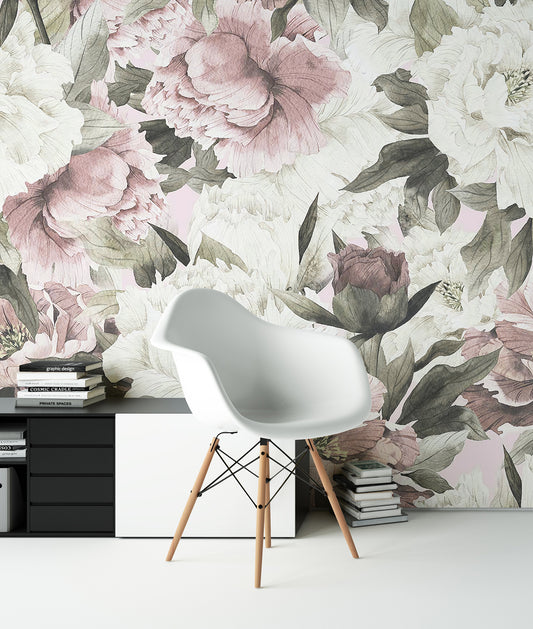 Ilustración Flores Blancas y Rosas