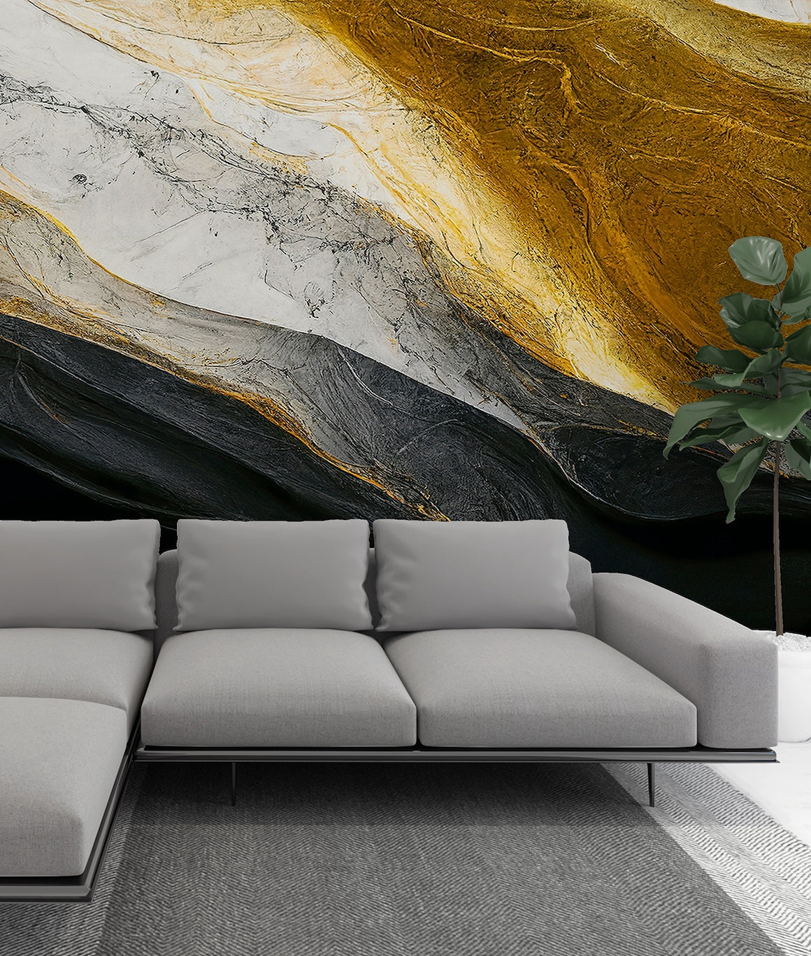 Black, White Gold Marbled