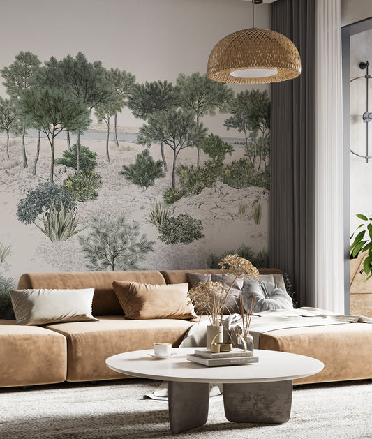 Ilustración Bosque Arboles Arena