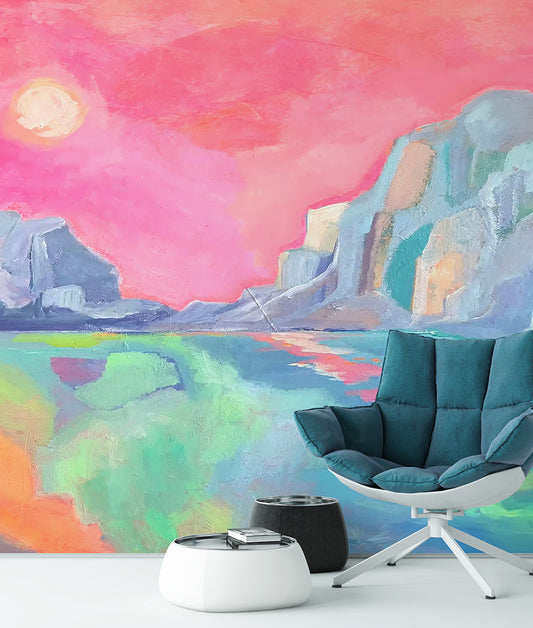 Pintura Paisaje Atardecer Neón