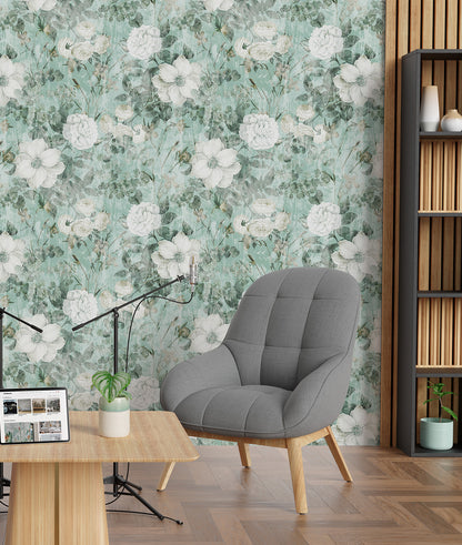 Flores Blancas Fondo Menta