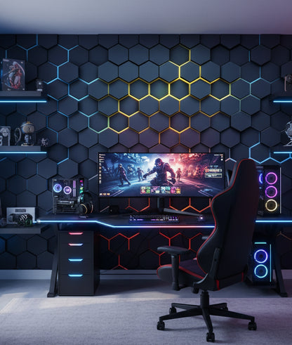 Hexágonos Gamer con Detalles Estilo Neón