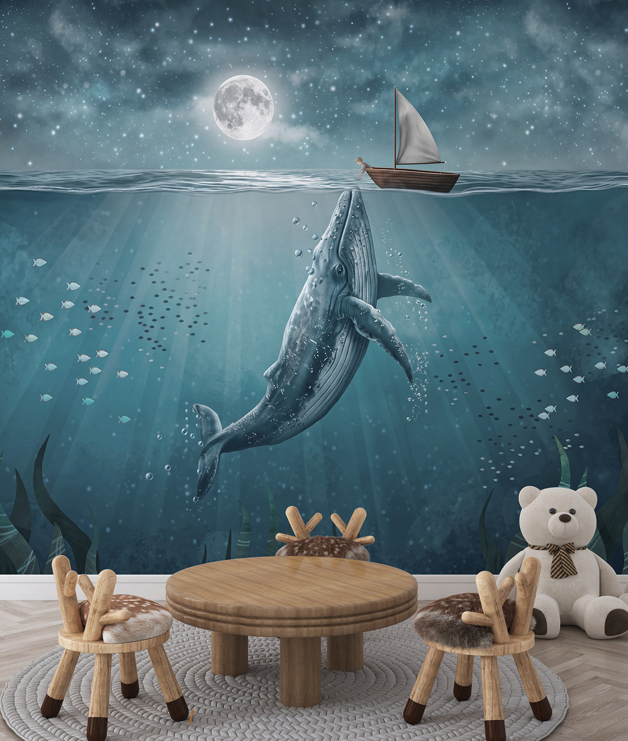 Beautiful Whale and Boy - Night