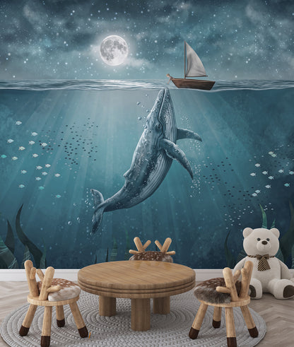 Beautiful Whale and Boy - Night