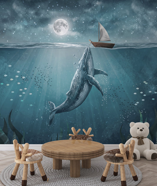 Beautiful Whale and Boy - Night