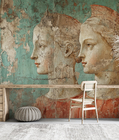 Pintura Fresco Rostros Italianos