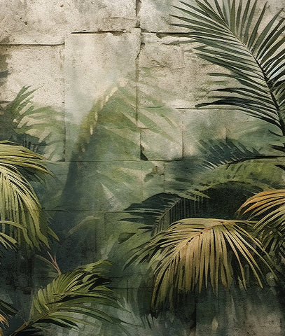 Plantas Tropicales, Palmeras y Muro de Concreto