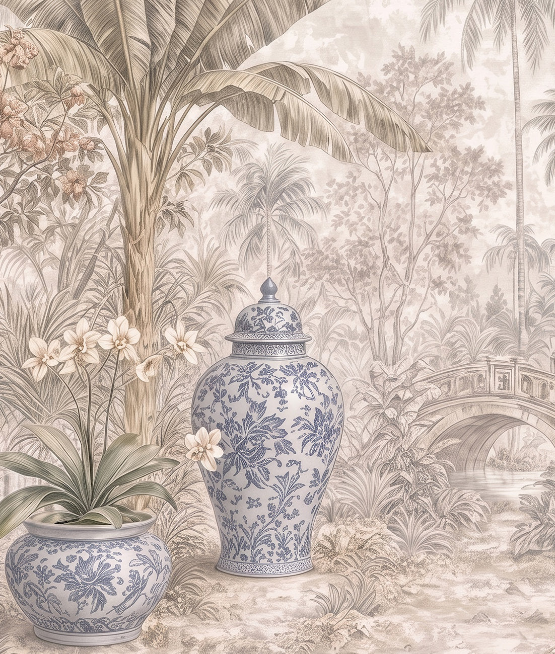 Jardín Tropical y Jarrones