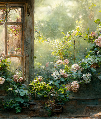 Cottage Window and Flowers Painting