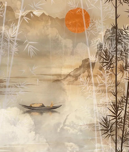 Paisaje Oriental Lago y Montaña Zen