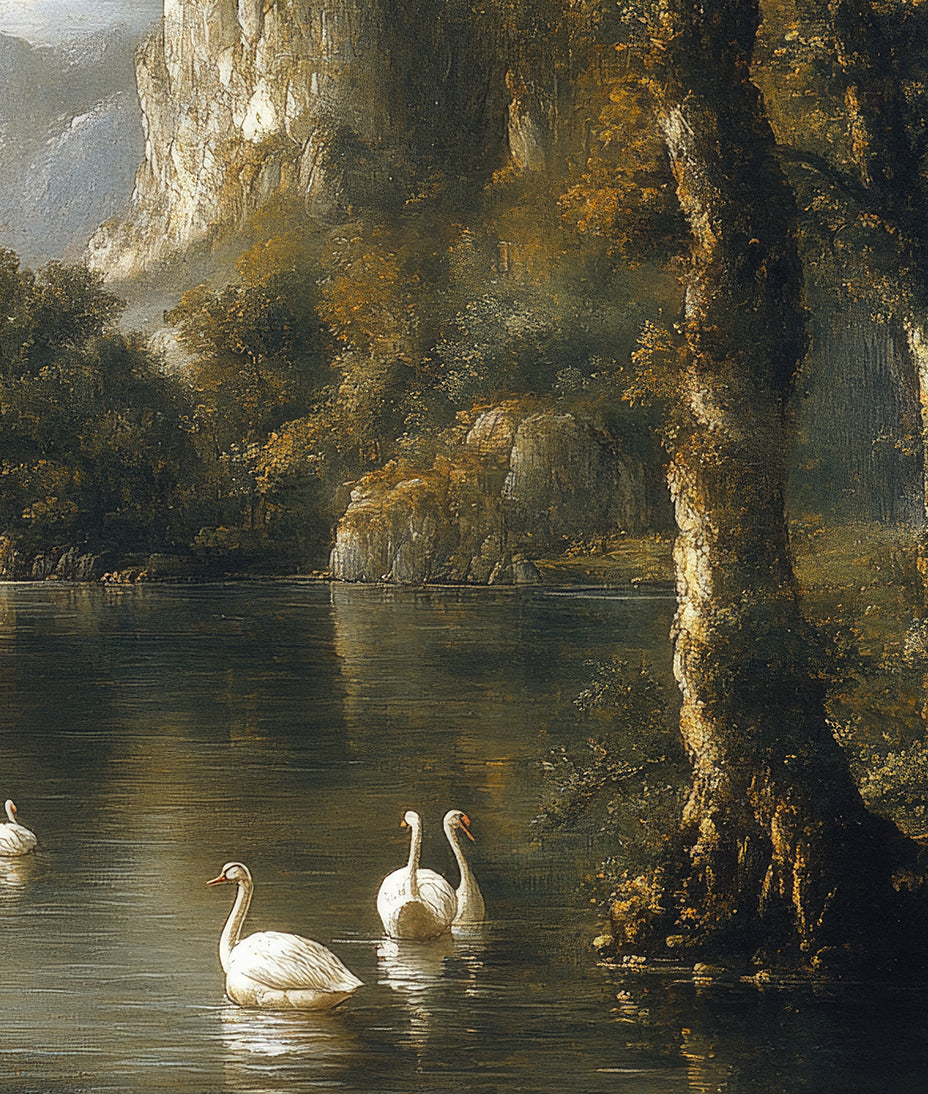 Paisaje Lago con Cisnes