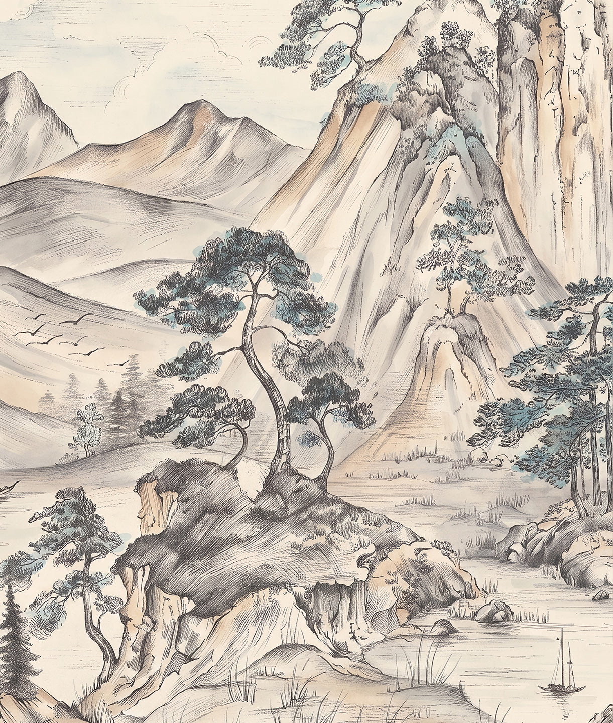 Paisaje Montañas y Pueblo Japonés
