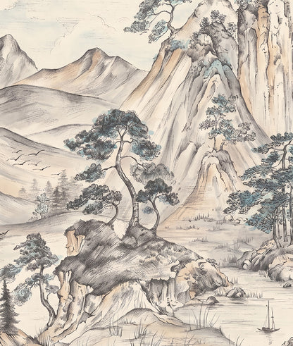 Paisaje Montañas y Pueblo Japonés