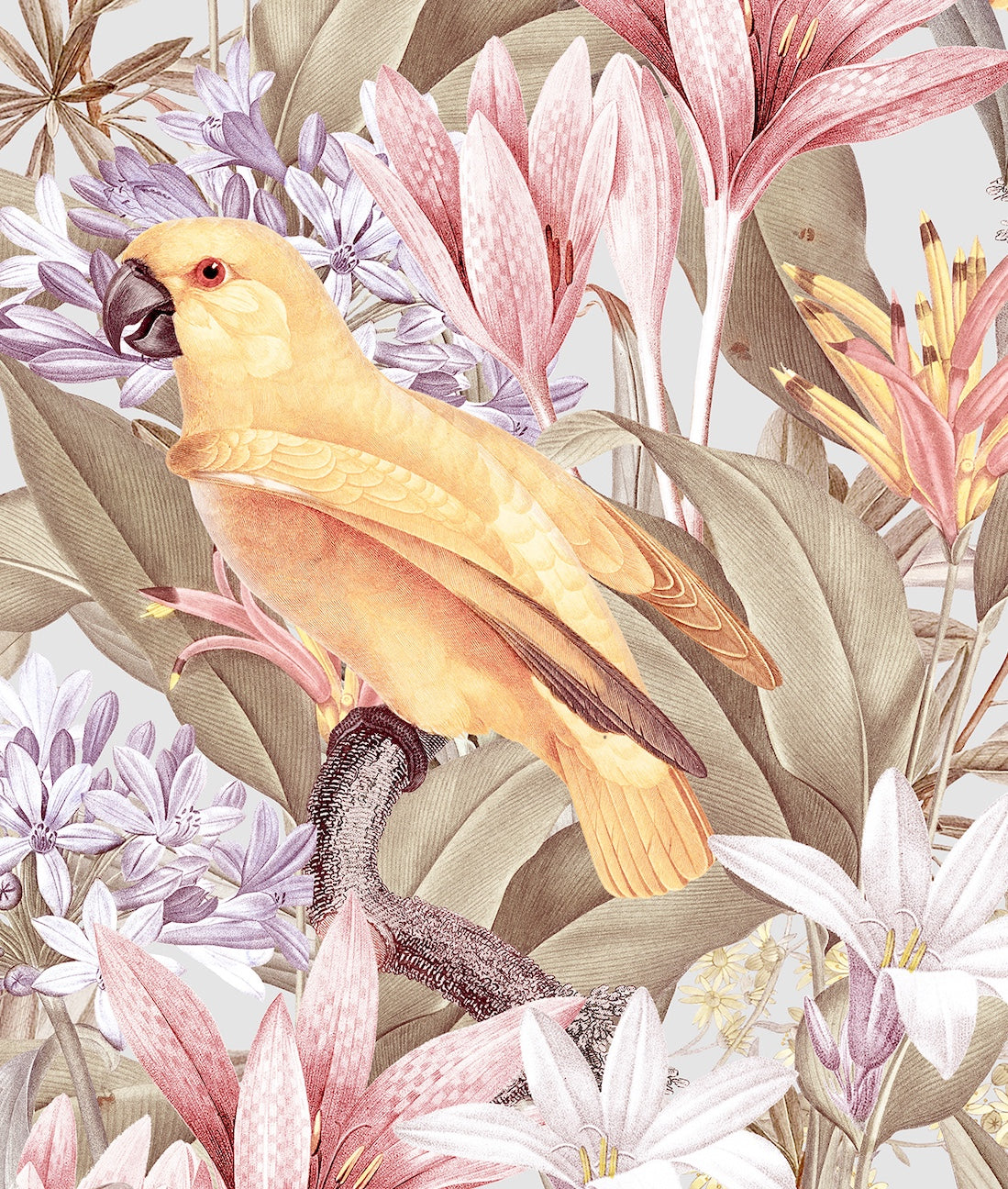 Loro Amarillo y Plantas Tropicales