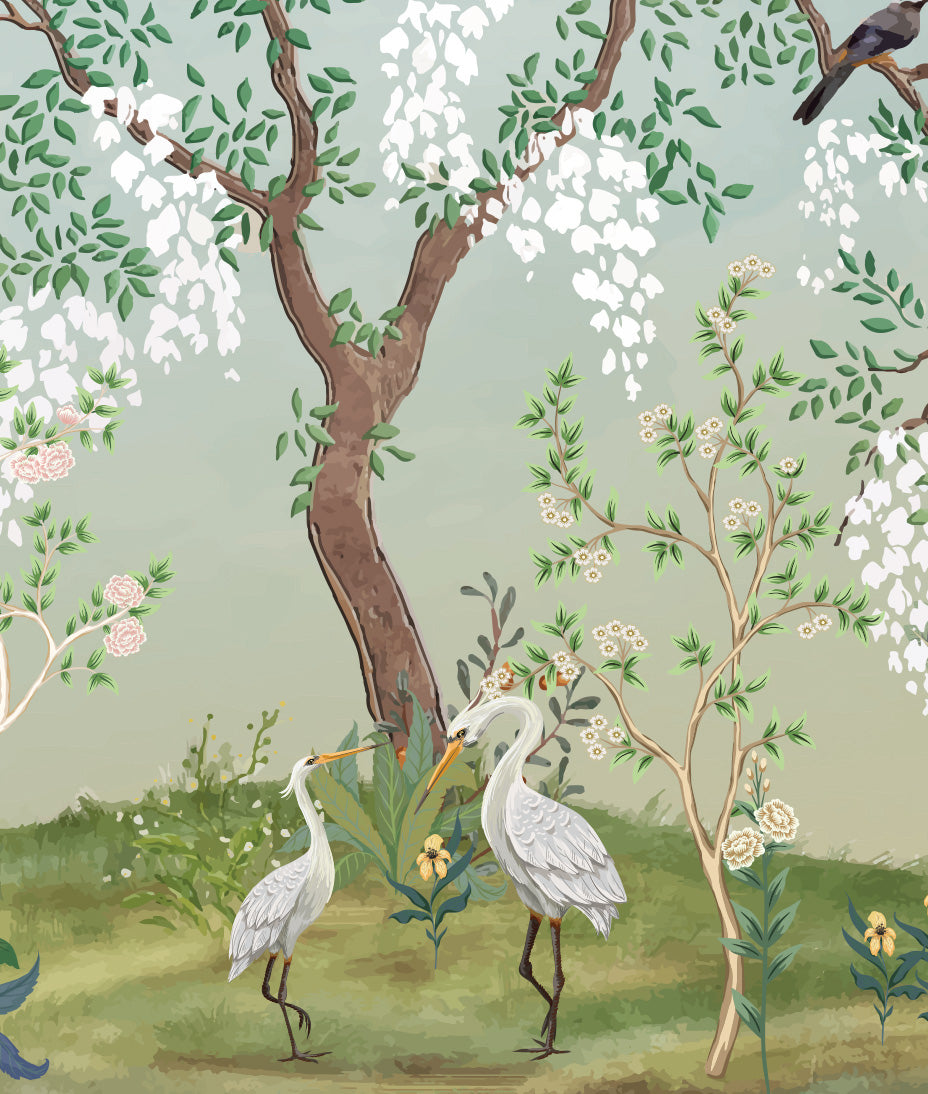 Artistic Oriental Tree with Birds