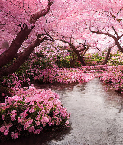 Cherry Blossom Trees and River