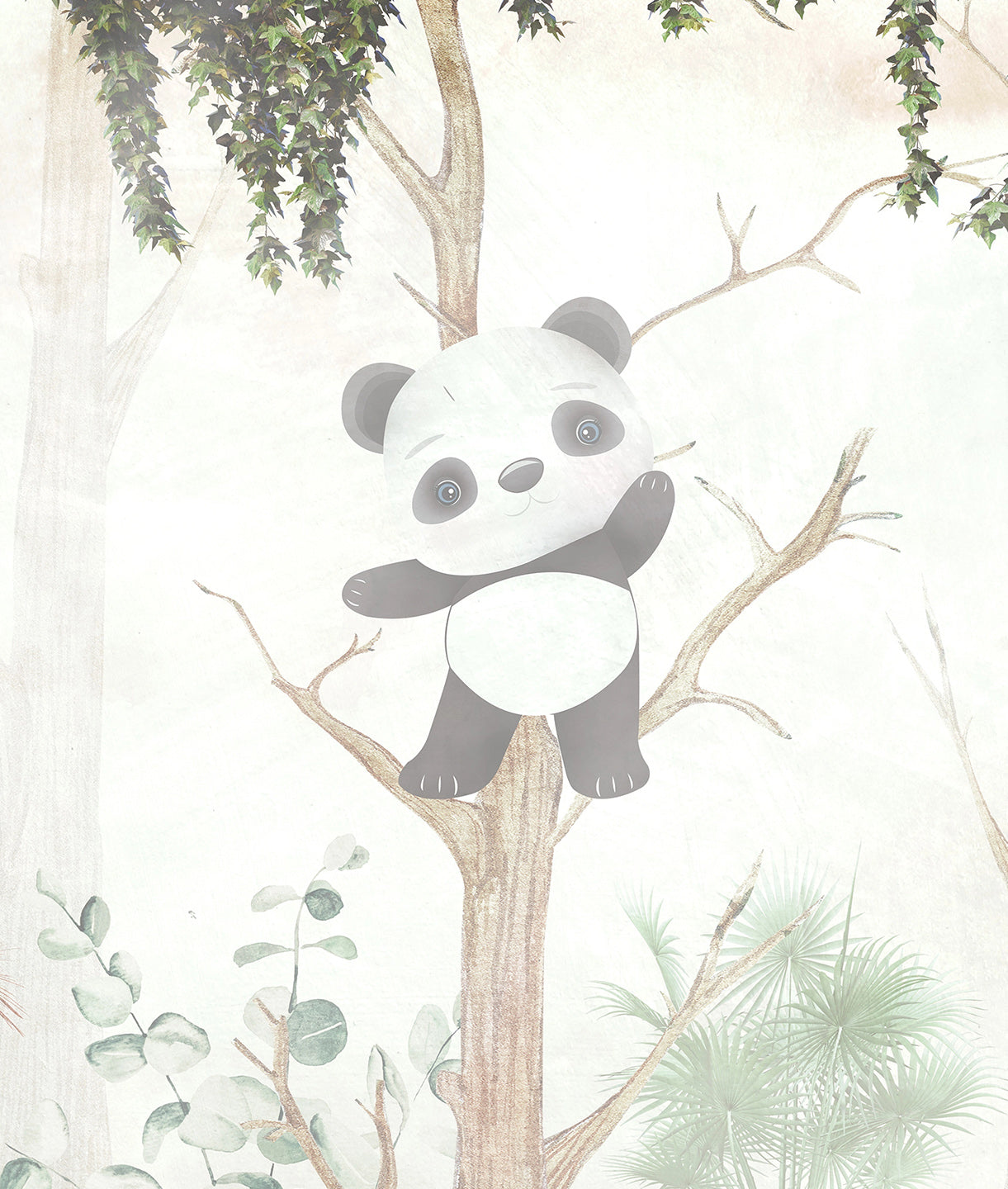 Jirafa y Panda entre los Arboles