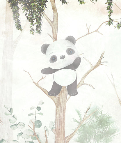 Jirafa y Panda entre los Arboles