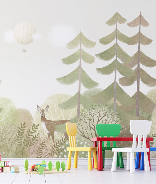 Ilustración Bosque de Pinos y Venado