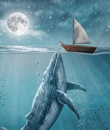 Beautiful Whale and Boy - Night