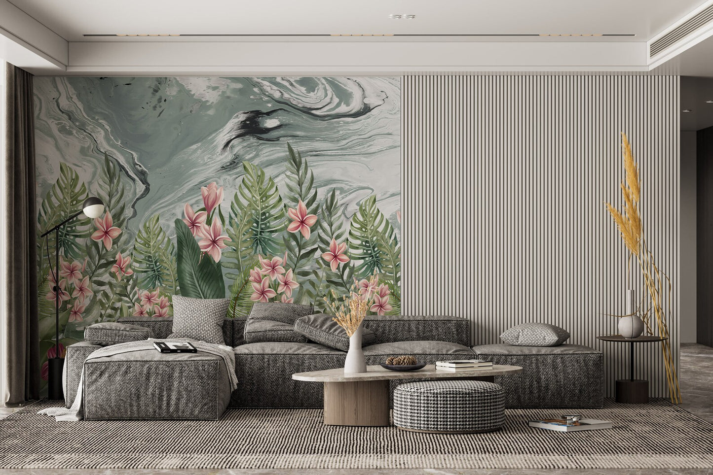 Europrint Green Marbled Floral Mural