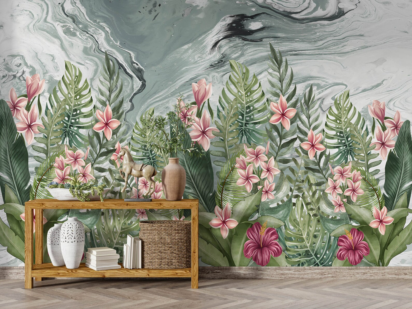 Europrint Green Marbled Floral Mural
