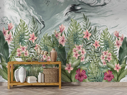 Europrint Green Marbled Floral Mural