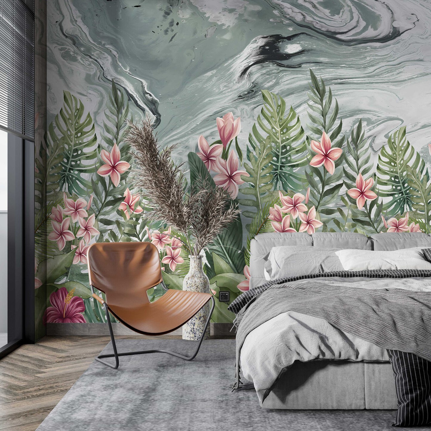 Europrint Green Marbled Floral Mural