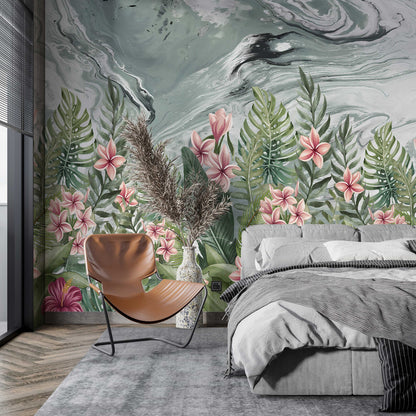 Europrint Green Marbled Floral Mural