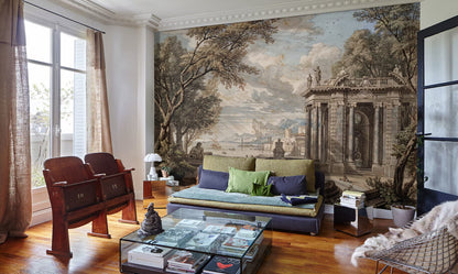 Vintage Landscape Painting of Italian Architecture