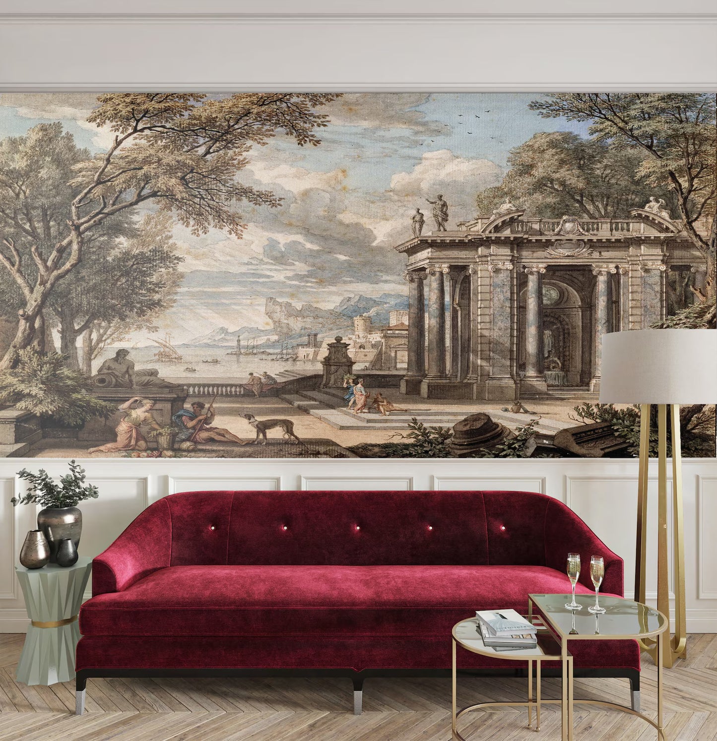 Vintage Landscape Painting of Italian Architecture