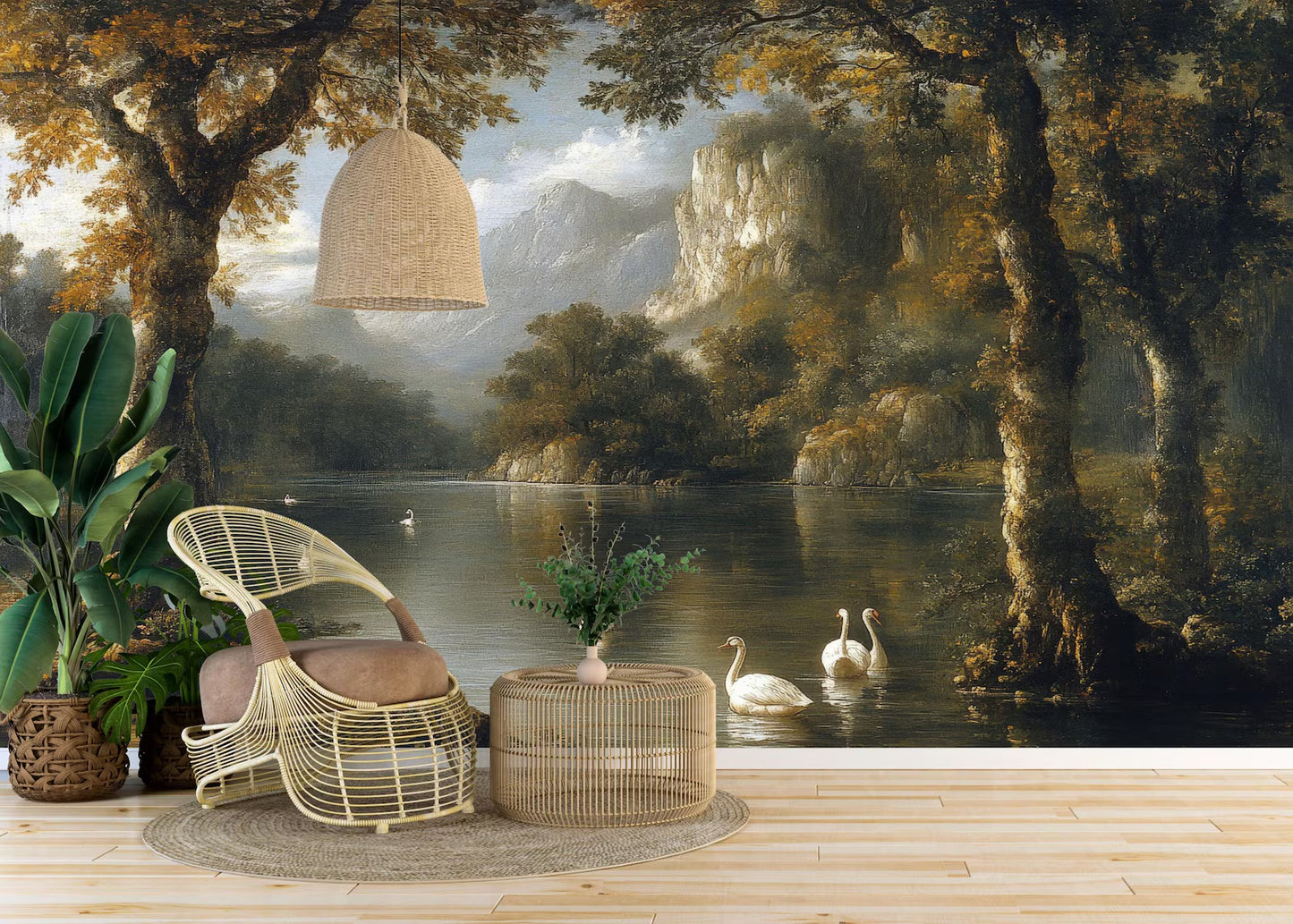 Paisaje Lago con Cisnes