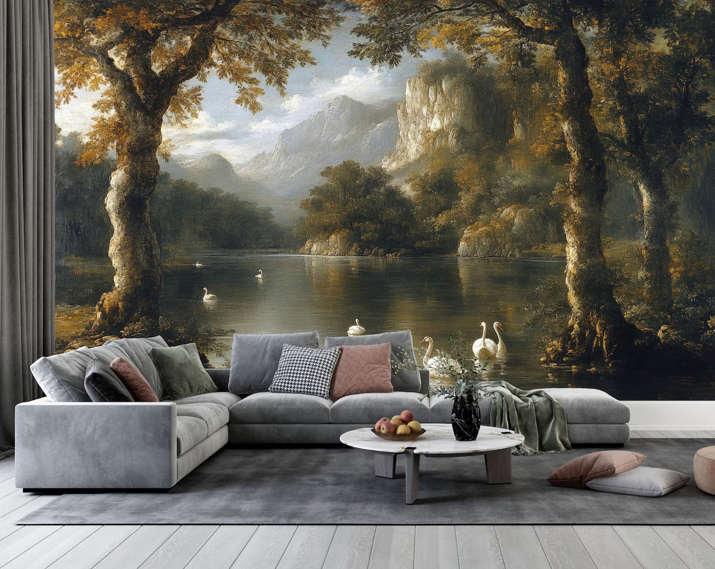 Paisaje Lago con Cisnes
