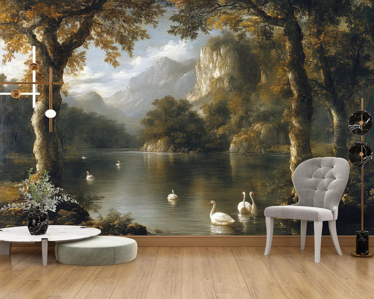Paisaje Lago con Cisnes