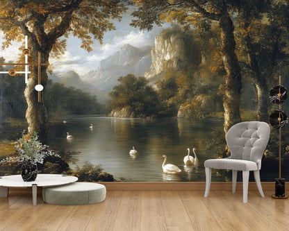 Paisaje Lago con Cisnes